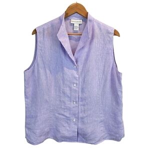 Doncaster Womens Linen Sleeveless Button Down Shirt 18 Purple Casual Chic Summer